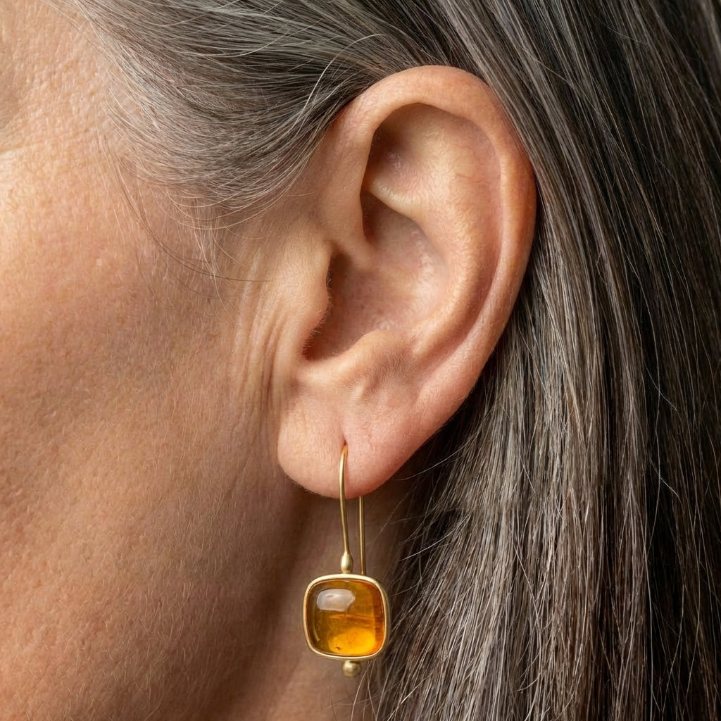 Vintage Orange Glass Gold Earrings