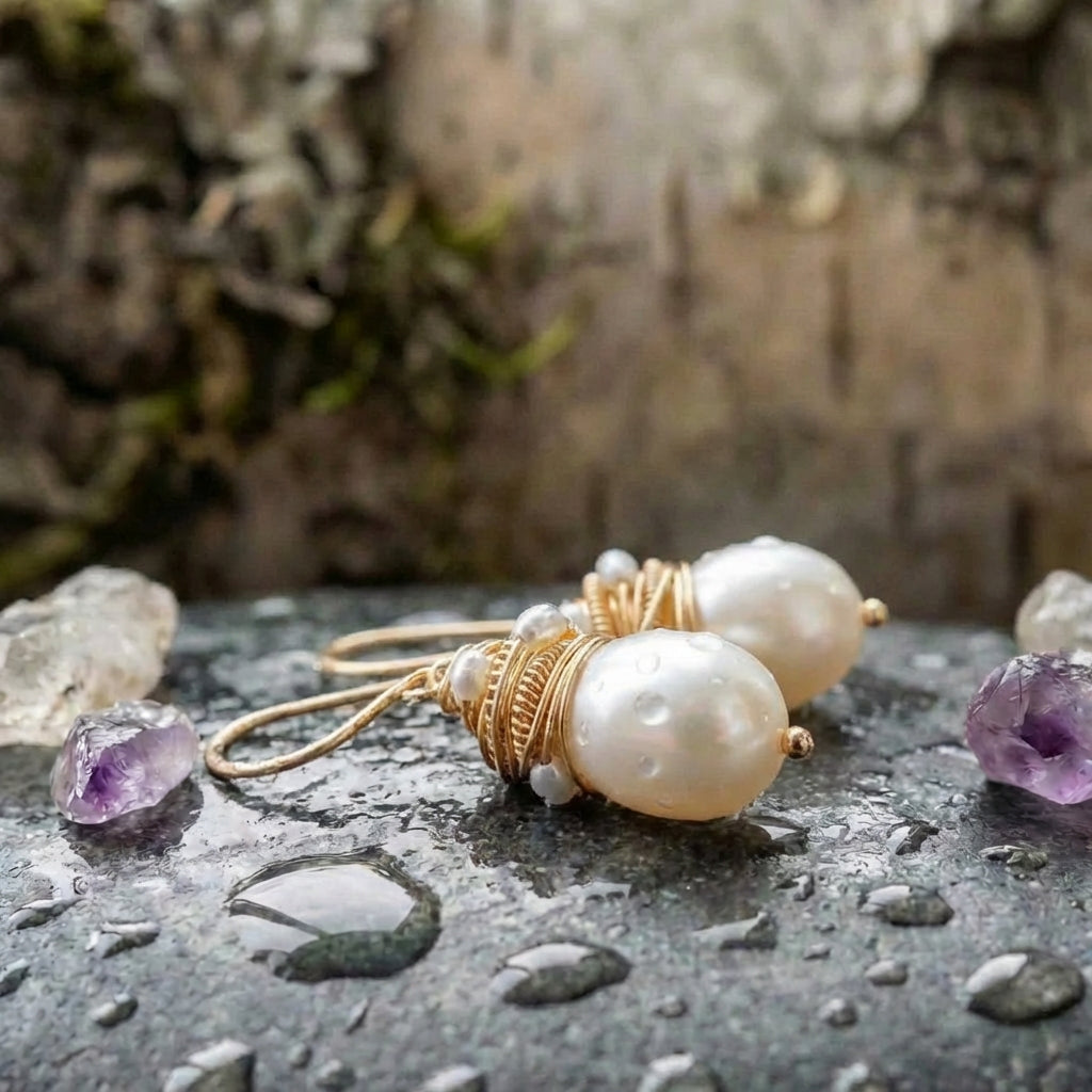 A Vintage Pearl Golden Threads Earring Set