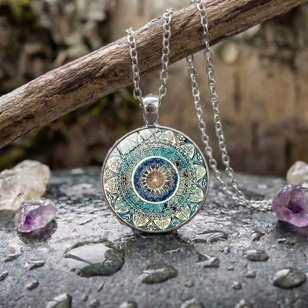 Vintage Rounded Blue Mandala Necklace