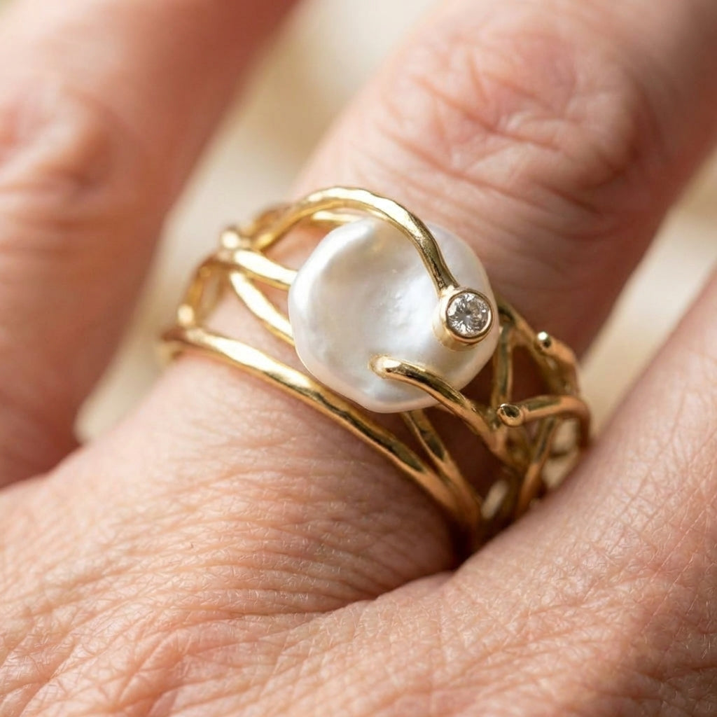 Vintage Thin Golden & Pearl Ring