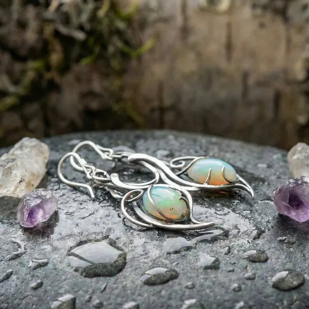 Vintage Silver & Opal Swirl Earrings