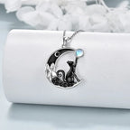 Black Cat Moon Crystal Pendant Necklace
