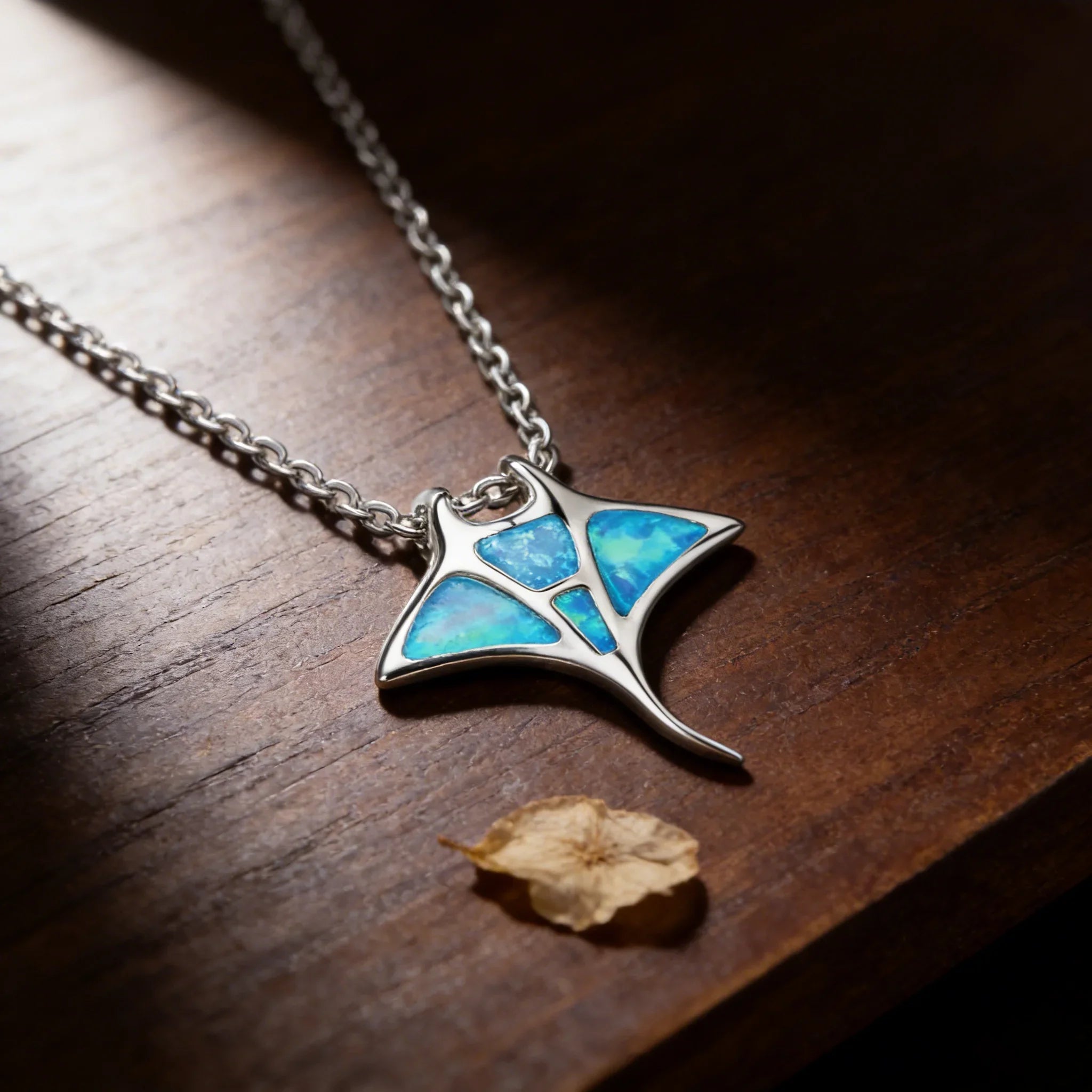 Manta Ray Blue Opal Necklace