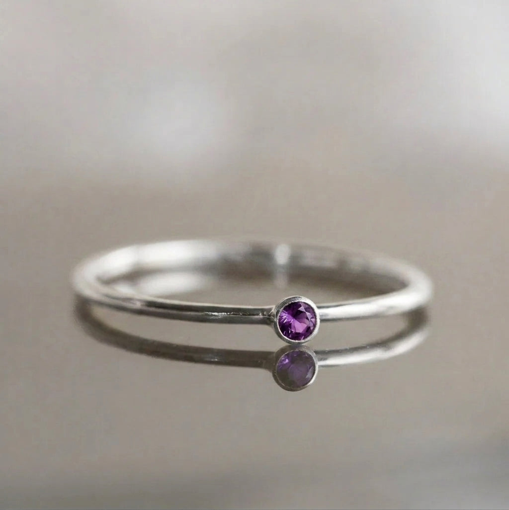 Minimalist Birthstone Silver Colored Ring