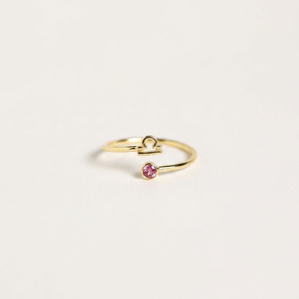 Zodiac Birthstone Adjustable Gold colored Ring