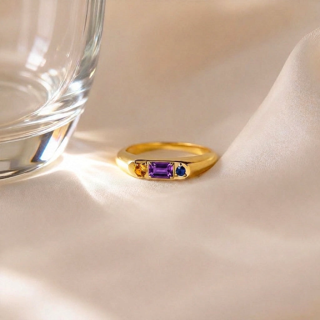 Custom Gemstone Signet Gold Colored Ring