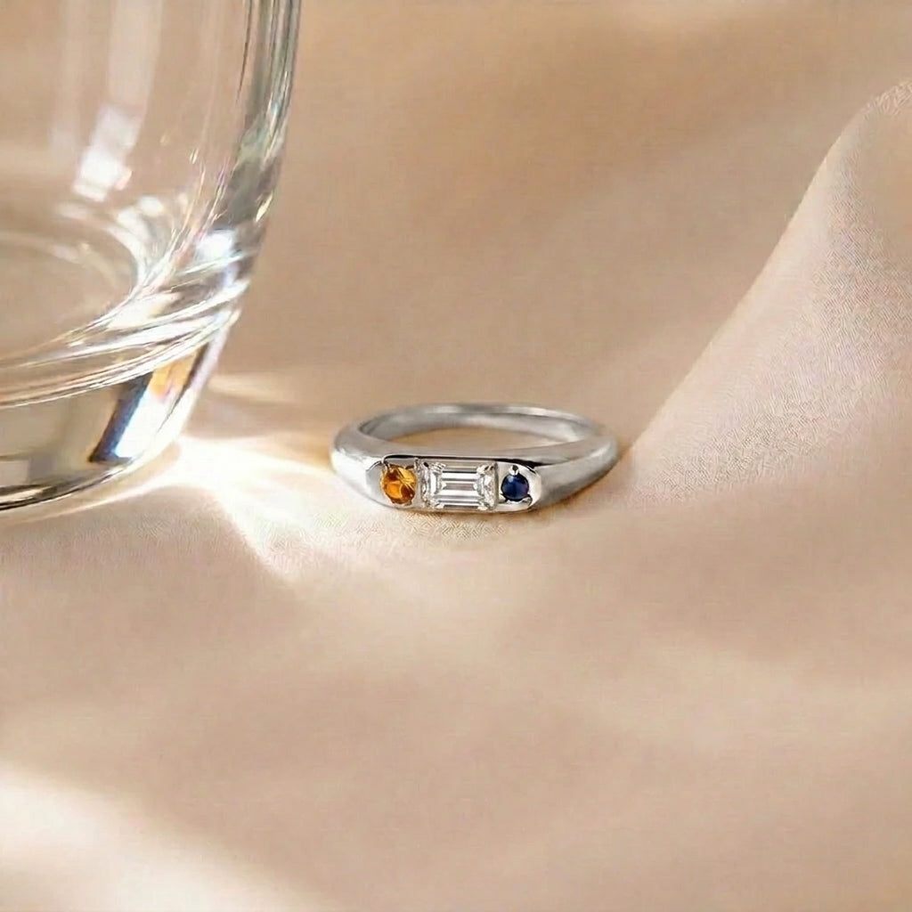 Custom Gemstone Signet Silver Colored Ring