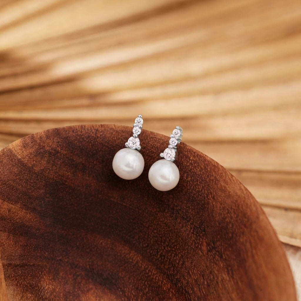 CZ Pearl Dangle Earrings