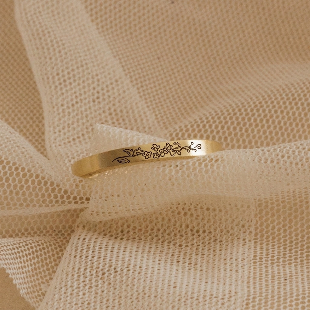 Thin Engraved Floral Gold colored Ring