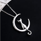 Crescent And Cat Elegant Cat Necklace