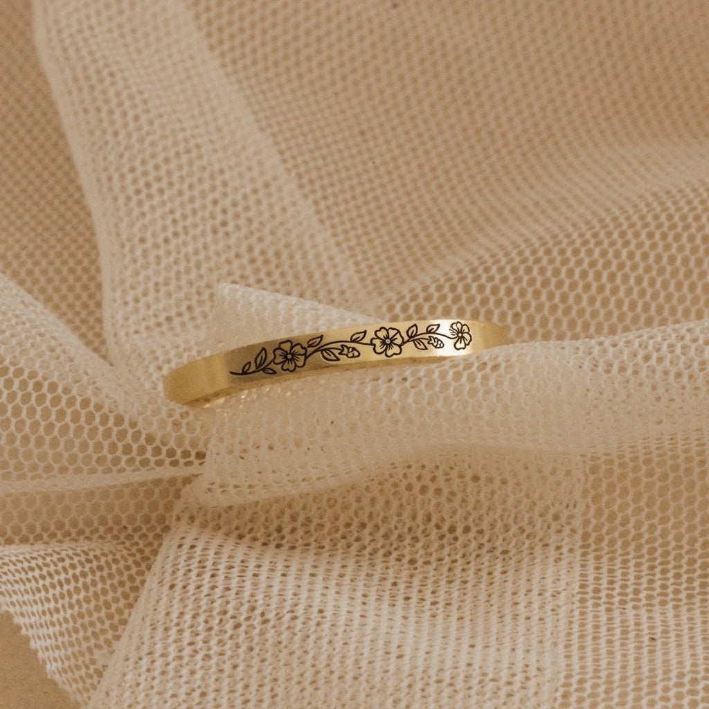 Thin Engraved Floral Gold colored Ring
