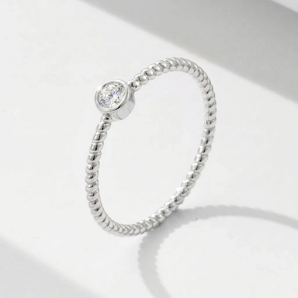 Twisted Birthstone Silver Colored Ring