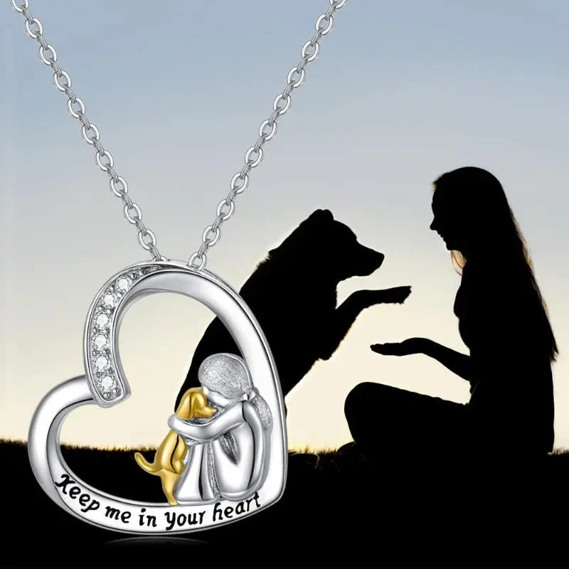925 Sterling Silver Necklace – Heart & Dog Design With Zirconia