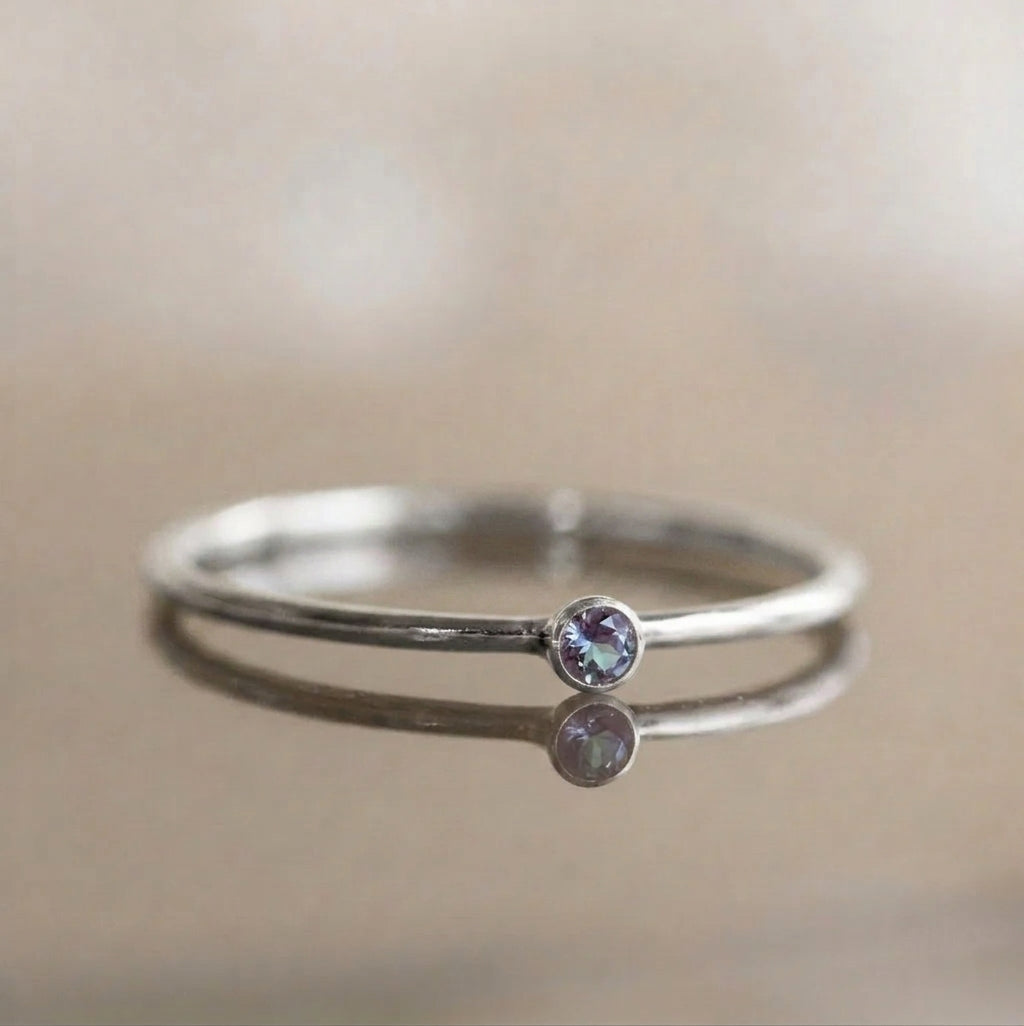 Minimalist Birthstone Silver Colored Ring