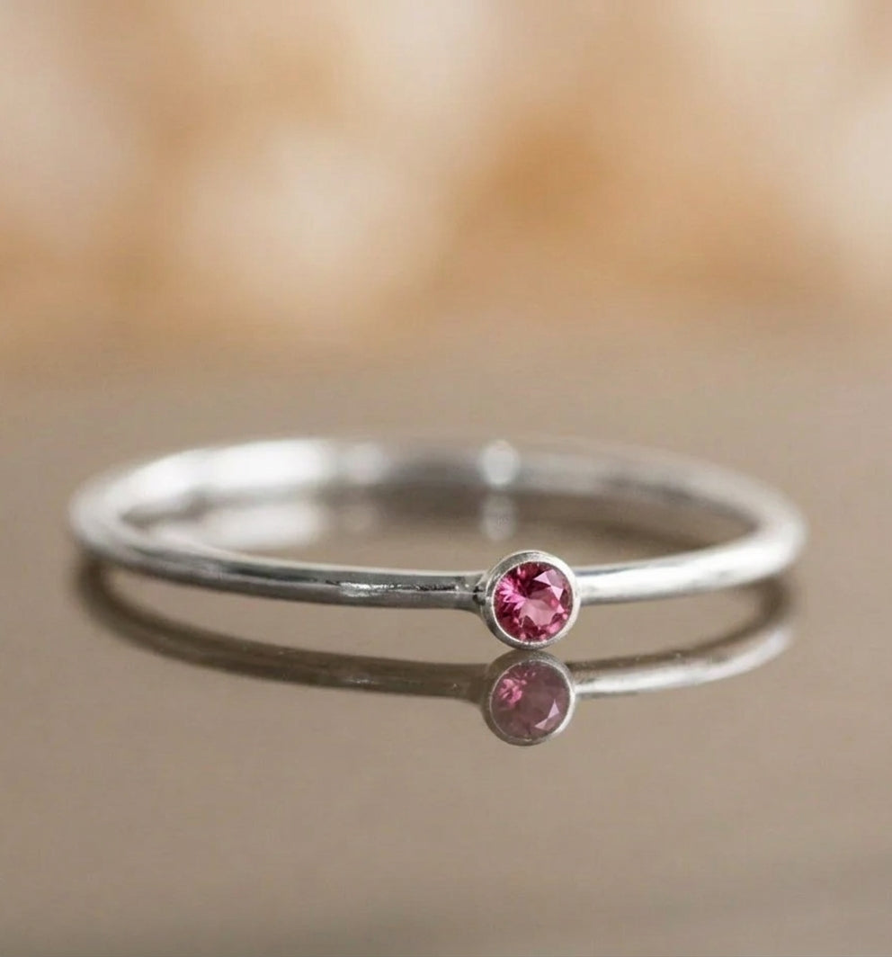 Minimalist Birthstone Silver Colored Ring