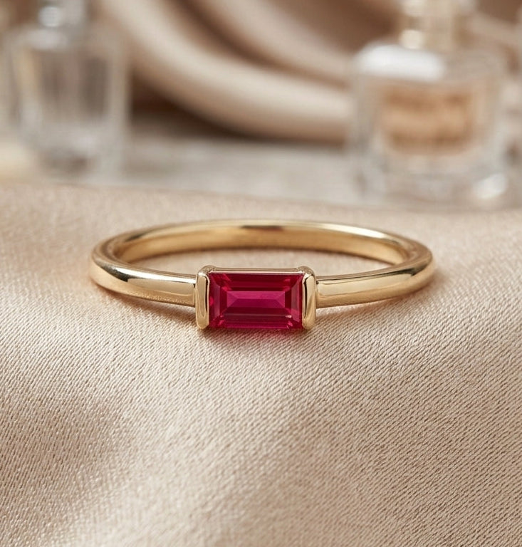 Baguette Birthstone Stackable Ring