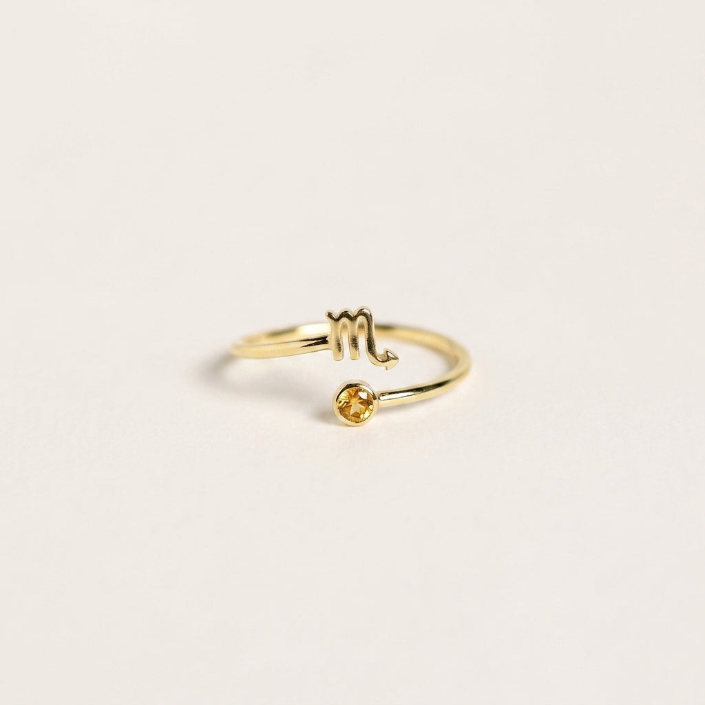 Zodiac Birthstone Adjustable Gold colored Ring