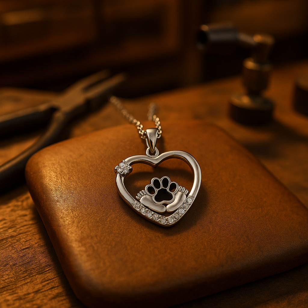 Little Feet Dog Paw Print Necklace And Zirconia