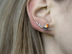 Robin Bird Ear Climbers Orange Enamel