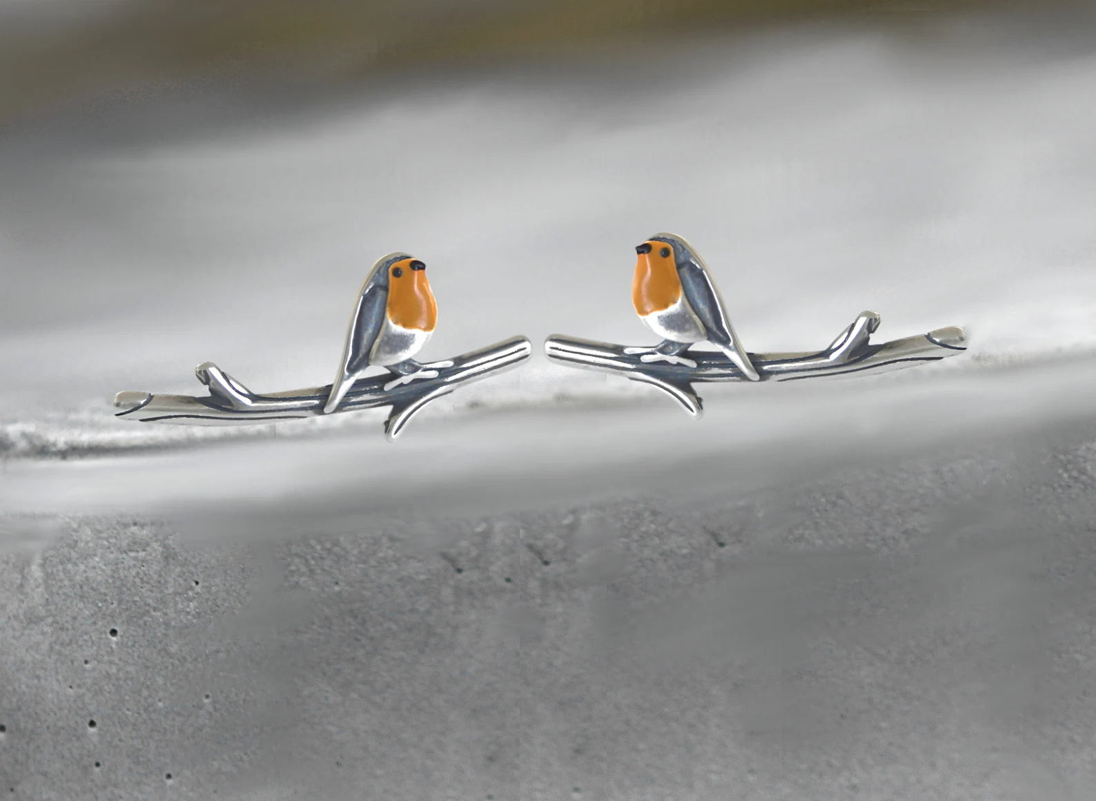 Robin Bird Ear Climbers Orange Enamel