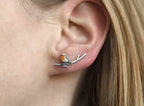 Robin Bird Ear Climbers Orange Enamel