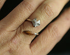 Sterling and oak wood wrap fox ring. Adjustable silver ring with fox face and wooden tail. 925 Sterling silver fox jewelry for her..