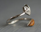 Sterling and oak wood wrap fox ring. Adjustable silver ring with fox face and wooden tail. 925 Sterling silver fox jewelry for her..