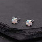 Minimalist Opal Stud Earrings in Sterling Silver, Simulated White Opal, Tiny Circle Dot Jewellery