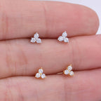 Very Tiny Three Dot Trio Stud Earrings in Sterling Silver with Sparkly CZ Crystals, Simple and Minimalist, Geometric and Discreet