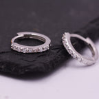 Pair of Minimalist Two-Way Huggie Hoop Earrings in Sterling Silver with Sparkling CZ Crystals, Two Sizes Available, Simple Hoop Earrings