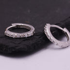 Pair of Minimalist Two-Way Huggie Hoop Earrings in Sterling Silver with Sparkling CZ Crystals, Two Sizes Available, Simple Hoop Earrings