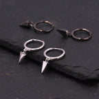 Dangling Spike Dagger Huggie Hoop Earrings in Sterling Silver, Dangle Hoop Earrings, Black Rhodium and Silver, Dainty  Jewellery