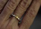 Swimming against the current. Dainty sterling silver ring. School of fish with a golden one swimming upstream. Gift for her.