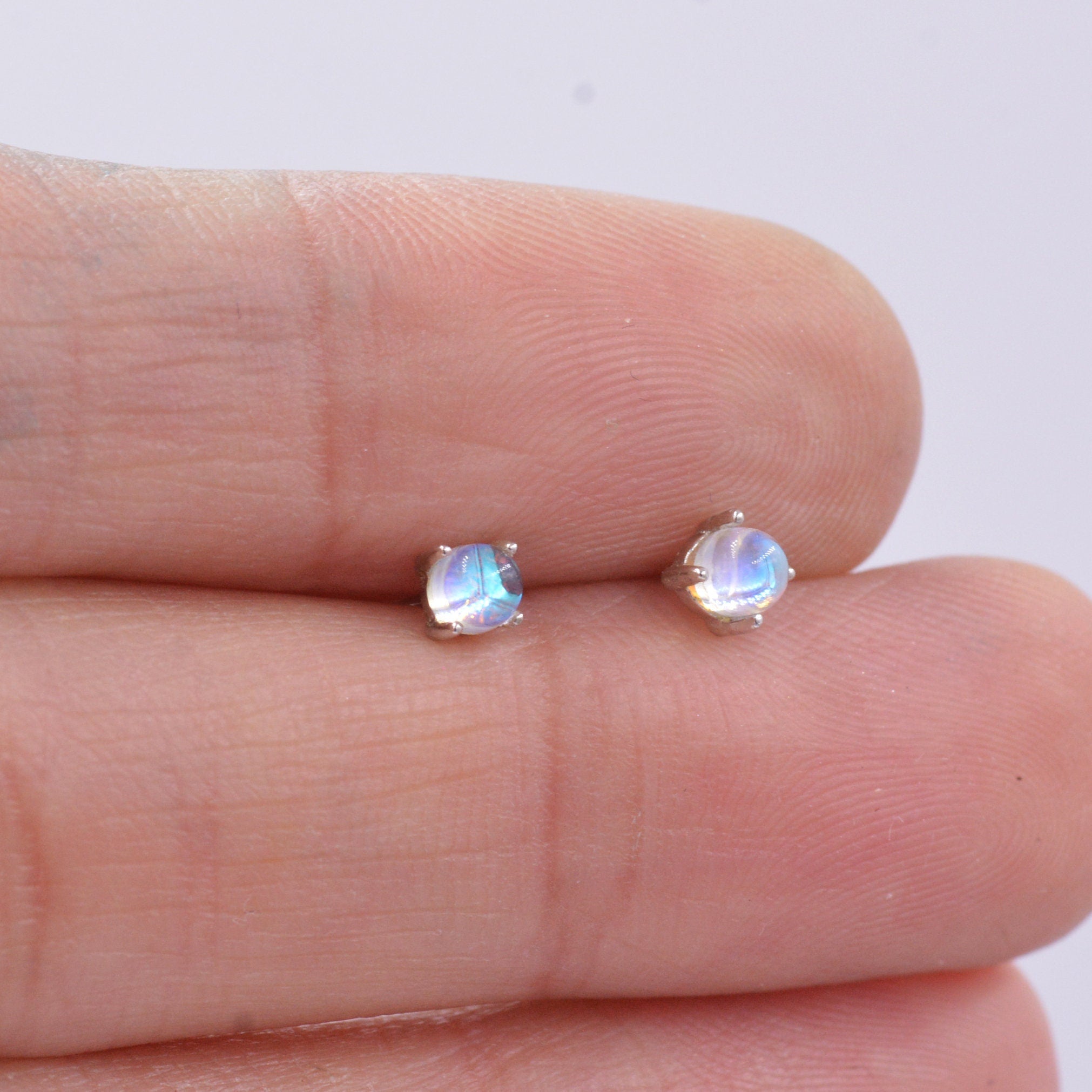 Sterling Silver Moonstone Tiny Stud Earrings