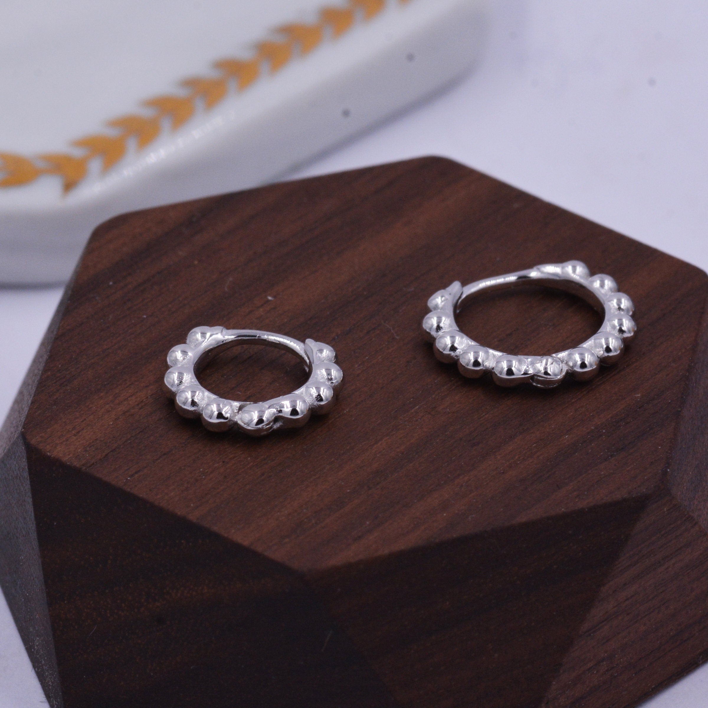 Sterling Silver Huggie Hoop Earrings, Pebble Circle Round Earrings, Minimalist Geometric Design