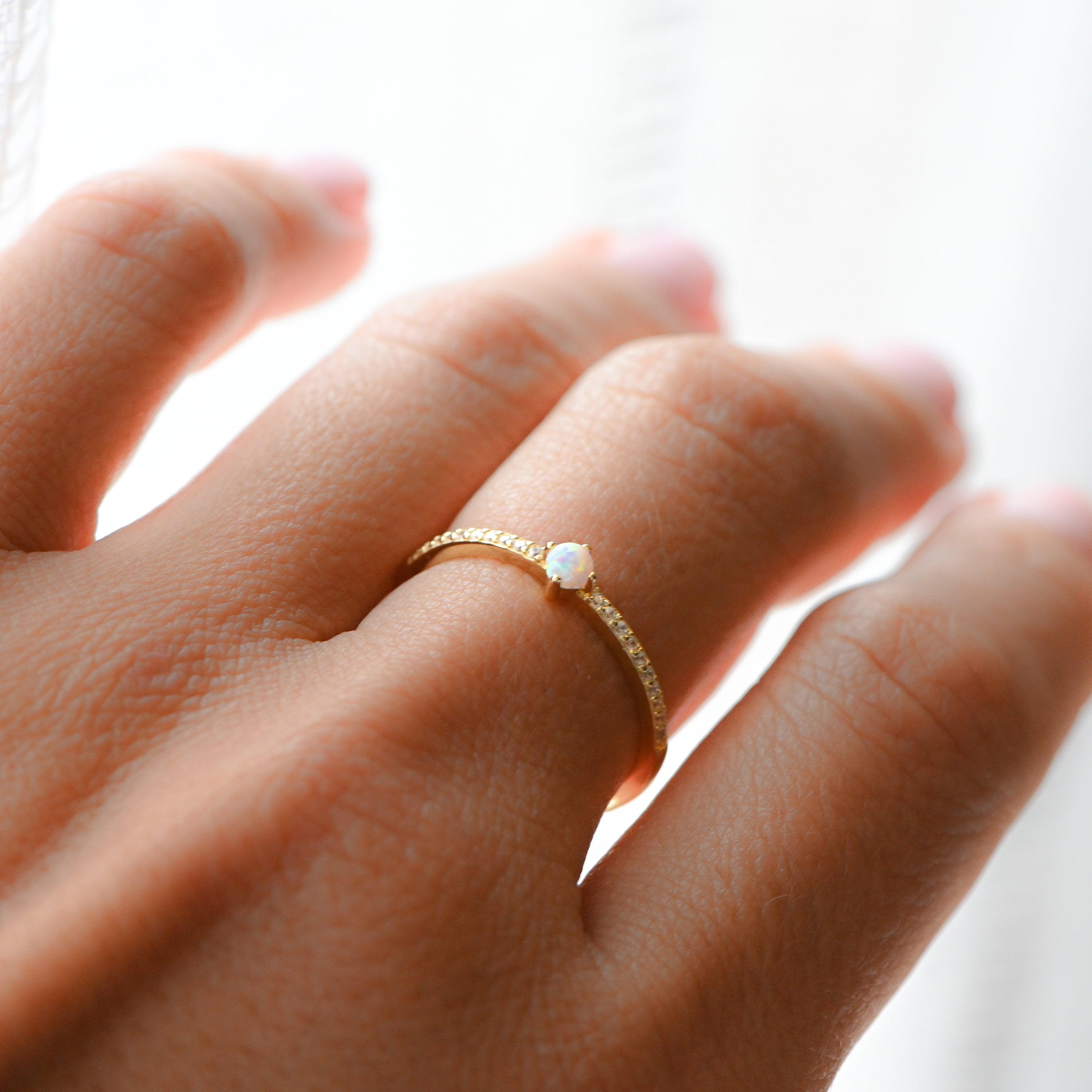 Dainty Opal Solitaire Ring