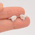 Robin Stud Earrings in Sterling Silver, Silver Bird Earrings, Silver and Rose Gold, Nature Inspired