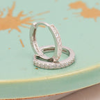 Pair of Minimalist Two-Way Huggie Hoop Earrings in Sterling Silver with Sparkling CZ Crystals, Two Sizes Available, Simple Hoop Earrings