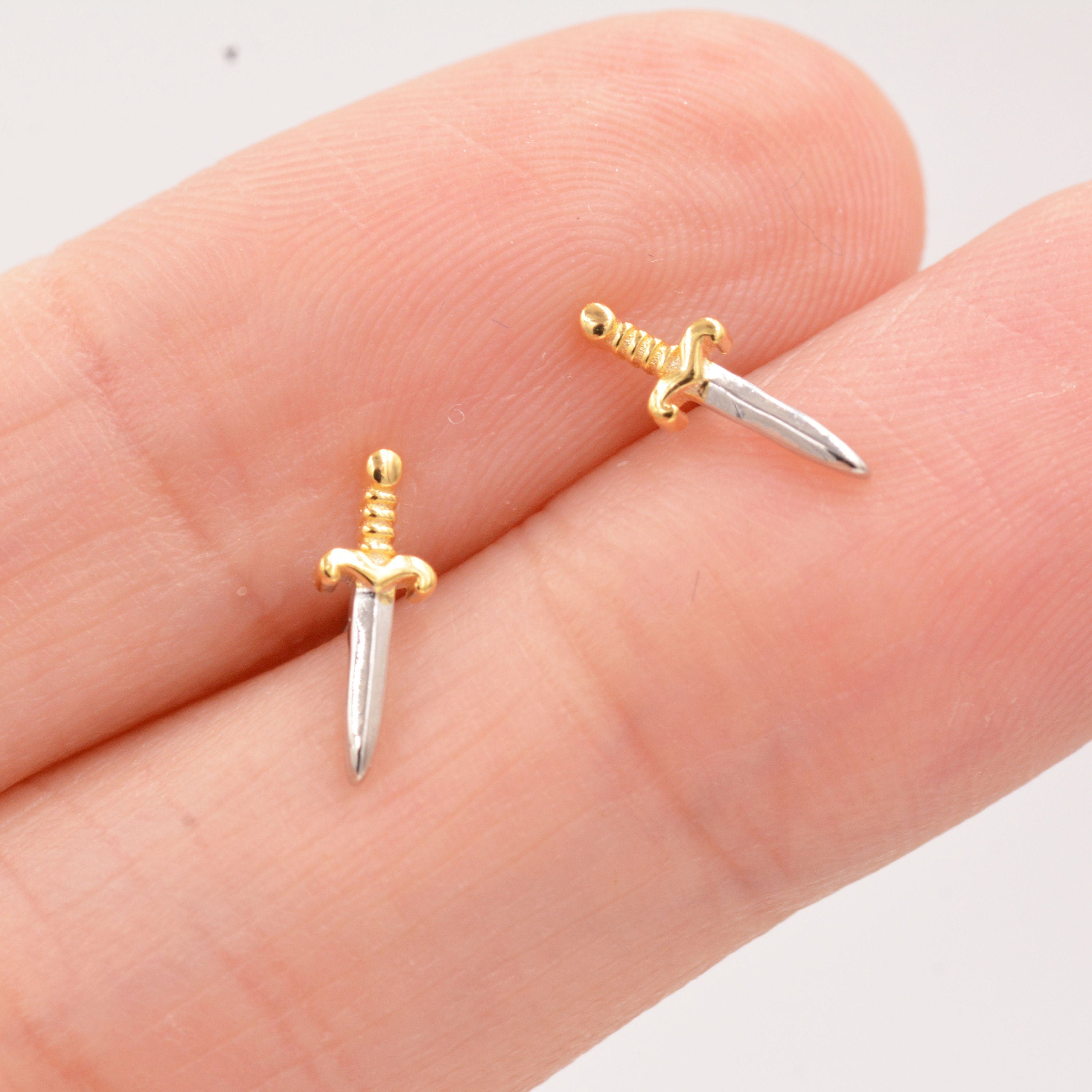 Tiny Little Dagger Sword Stud Earrings in Sterling Silver