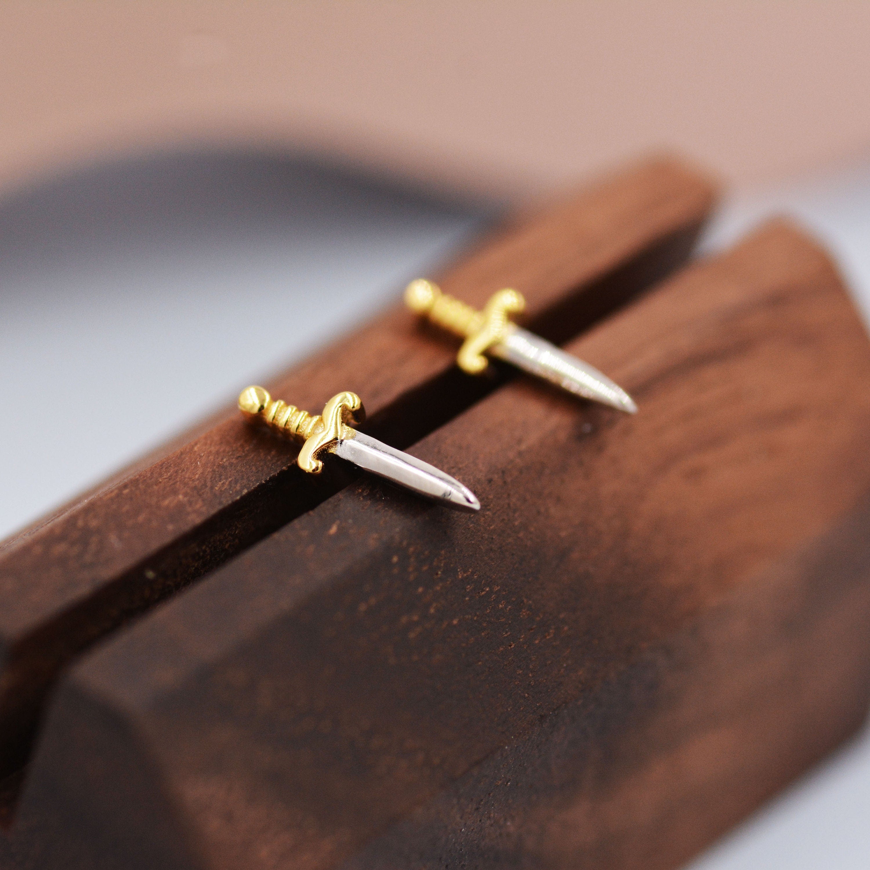 Tiny Little Dagger Sword Stud Earrings in Sterling Silver