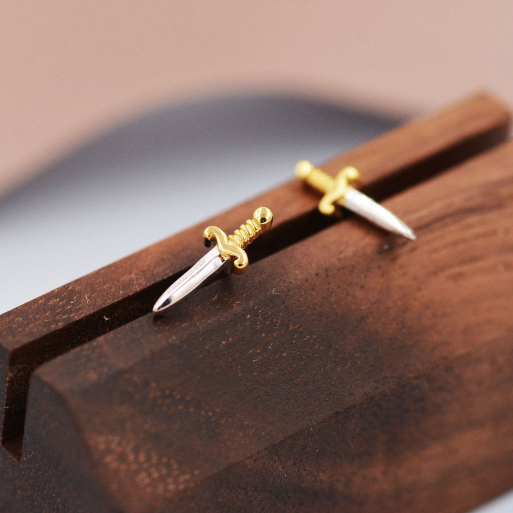 Tiny Little Dagger Sword Stud Earrings in Sterling Silver