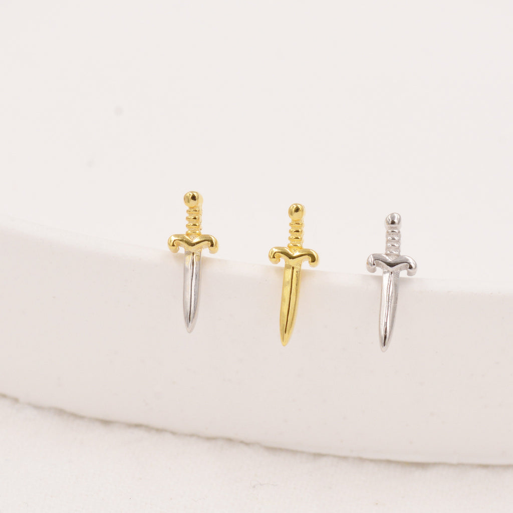 Tiny Little Dagger Sword Stud Earrings in Sterling Silver