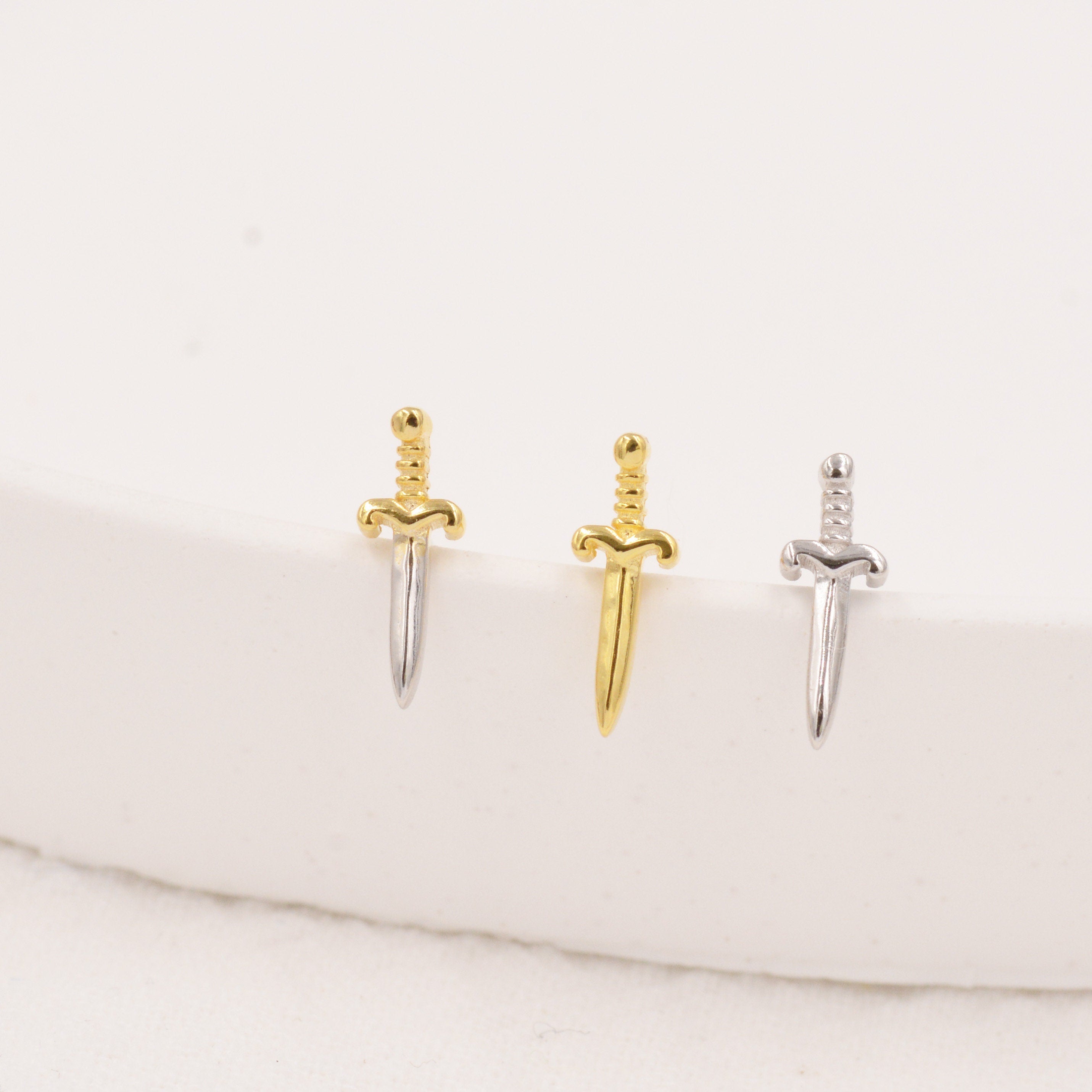 Tiny Little Dagger Sword Stud Earrings in Sterling Silver