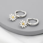 Little Daisy Flower Charmed Hoop Earrings in Sterling Silver