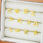 Pair of Zodiac Stud Earring in Sterling Silver, Silver or Gold, Horoscope  Earrings