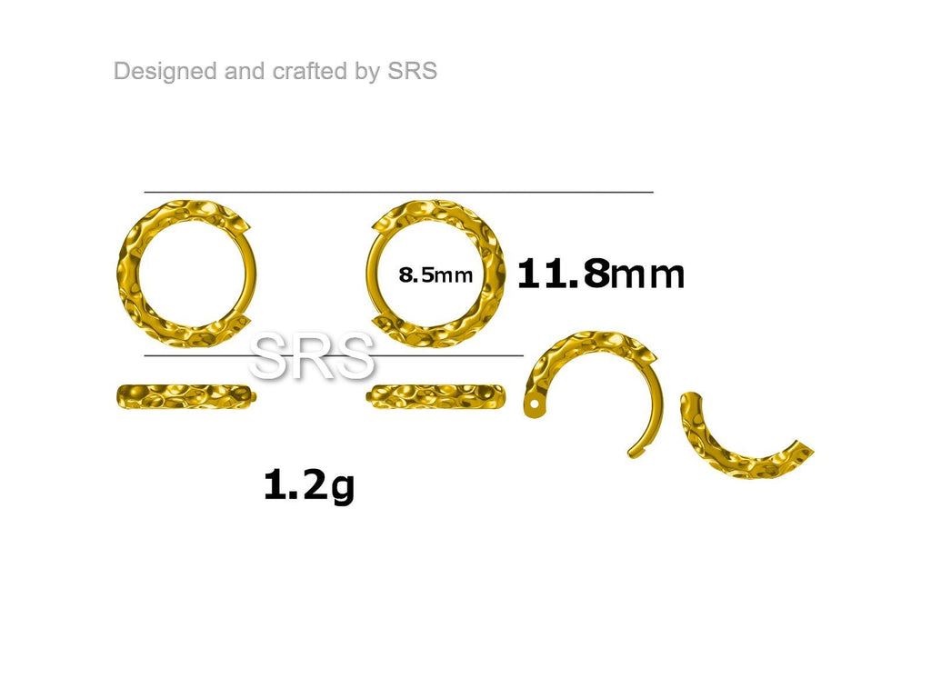 Hammered Huggie Hoop in Sterling Silver, Silver or Gold, 8mm and 10mm Two Sizes, Organic Shape Hoops