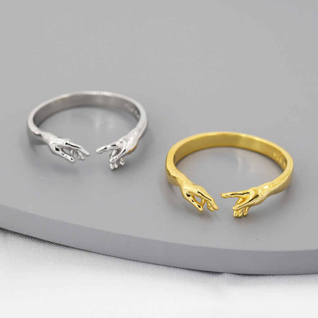 Sterling Silver Hand Ring, Adjustable Sized Ring, Creation of Adam Ring,  US 5