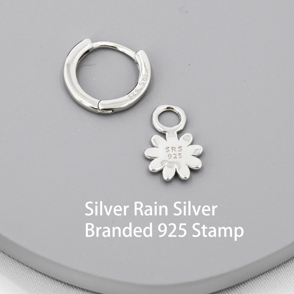 Little Daisy Flower Charmed Hoop Earrings in Sterling Silver