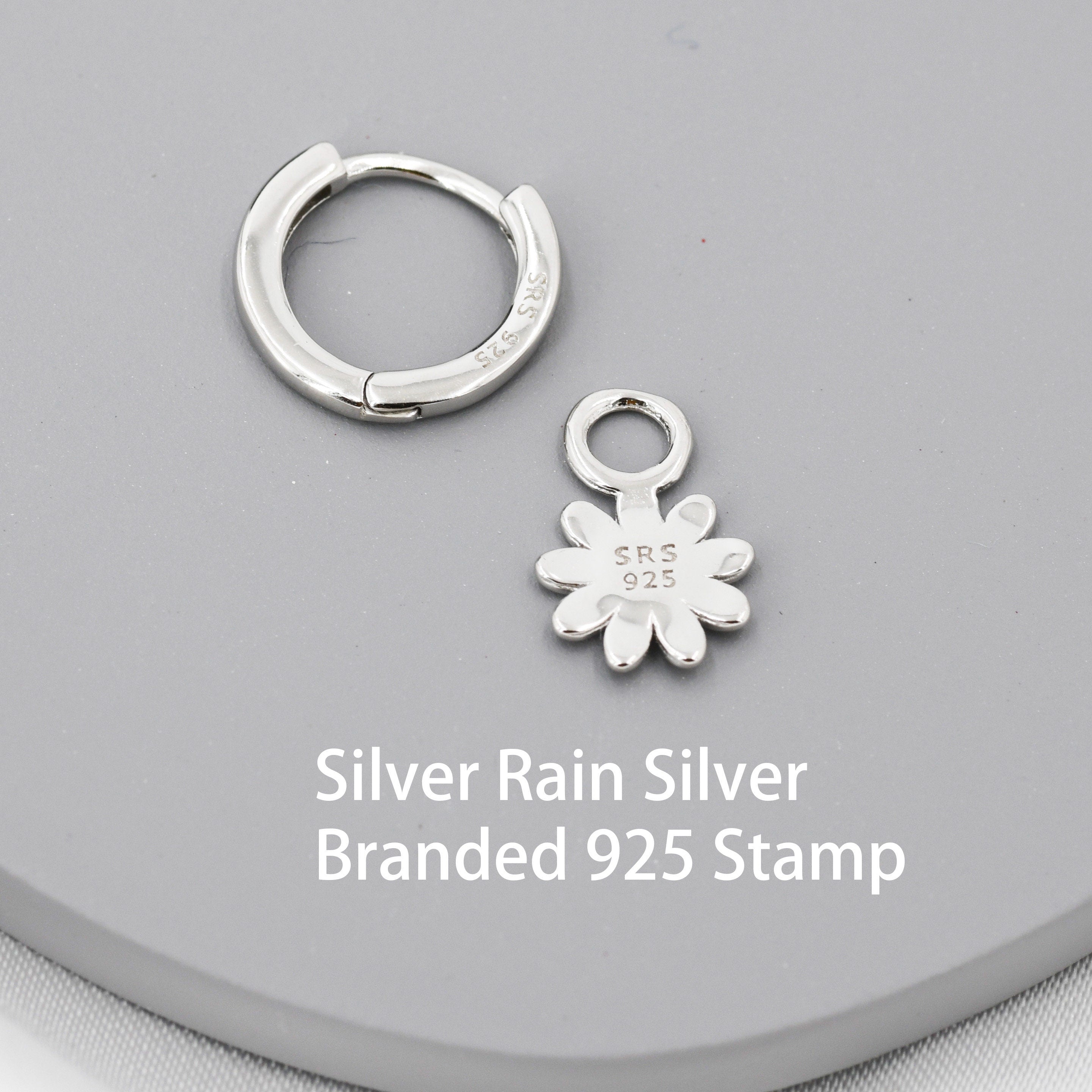 Little Daisy Flower Charmed Hoop Earrings in Sterling Silver