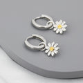 Little Daisy Flower Charmed Hoop Earrings in Sterling Silver